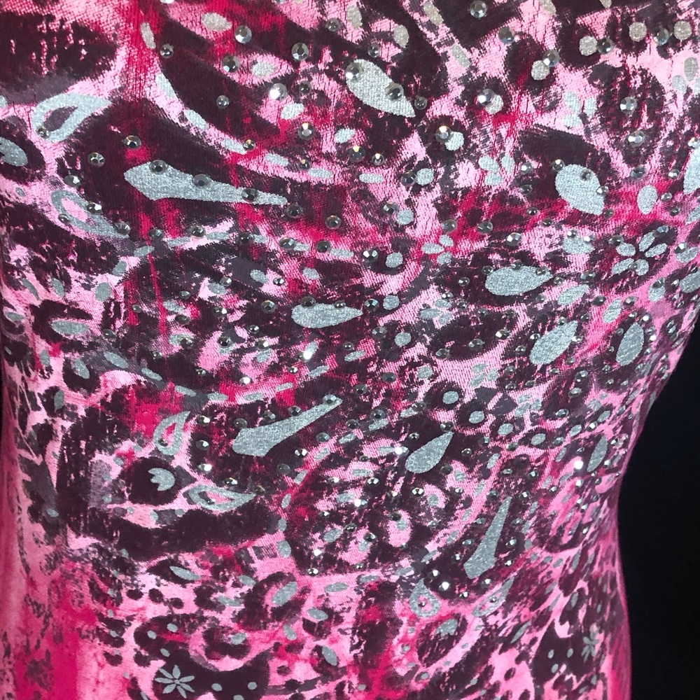 DOLLED UP Hot Pink Print Sequin Strapless Top SZ M - Picture 2 of 9